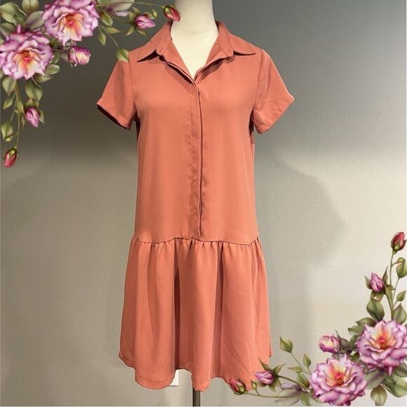 Cynthia Rowley rust orange short sleeve straight knee length oversized dress - Picture 1 of 15